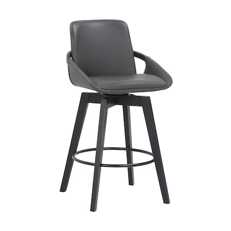 Armen Living Baylor 26" Gray Faux Leather and Black Wood Swivel Bar Stool LCBABABLGR26
